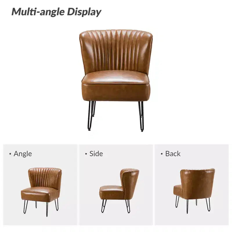 Chaise d'appoint contemporaine en similicuir végane avec dossier capitonné et pieds en métal