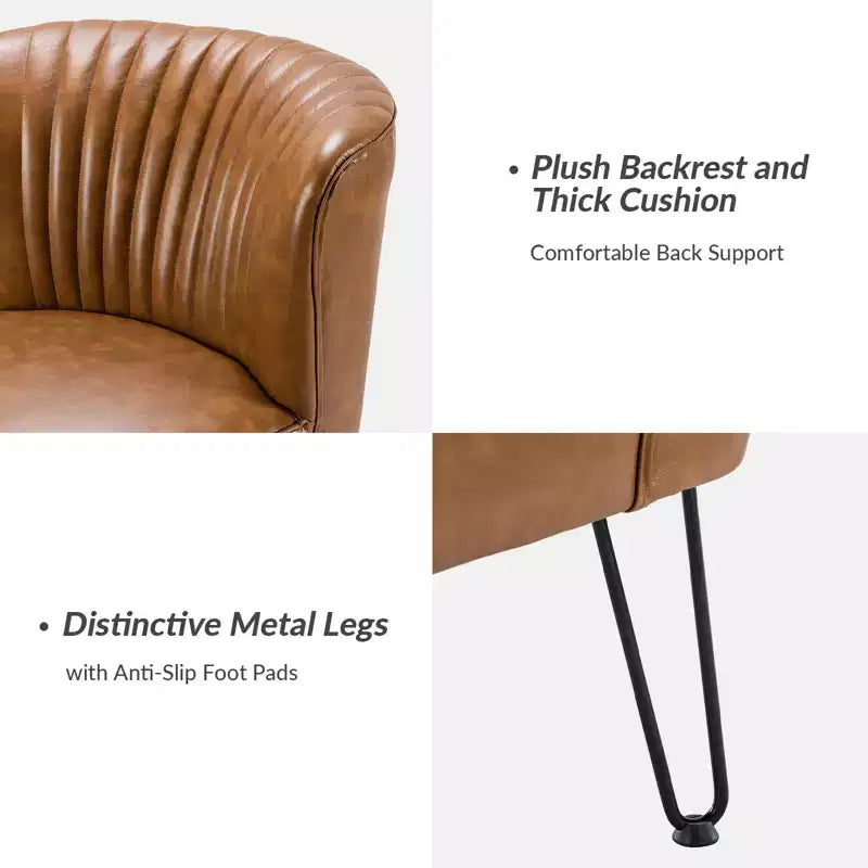 Chaise d'appoint contemporaine en similicuir végane avec dossier capitonné et pieds en métal
