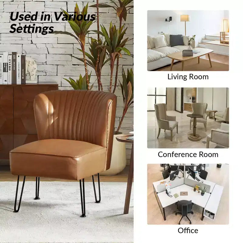 Chaise d'appoint contemporaine en similicuir végane avec dossier capitonné et pieds en métal