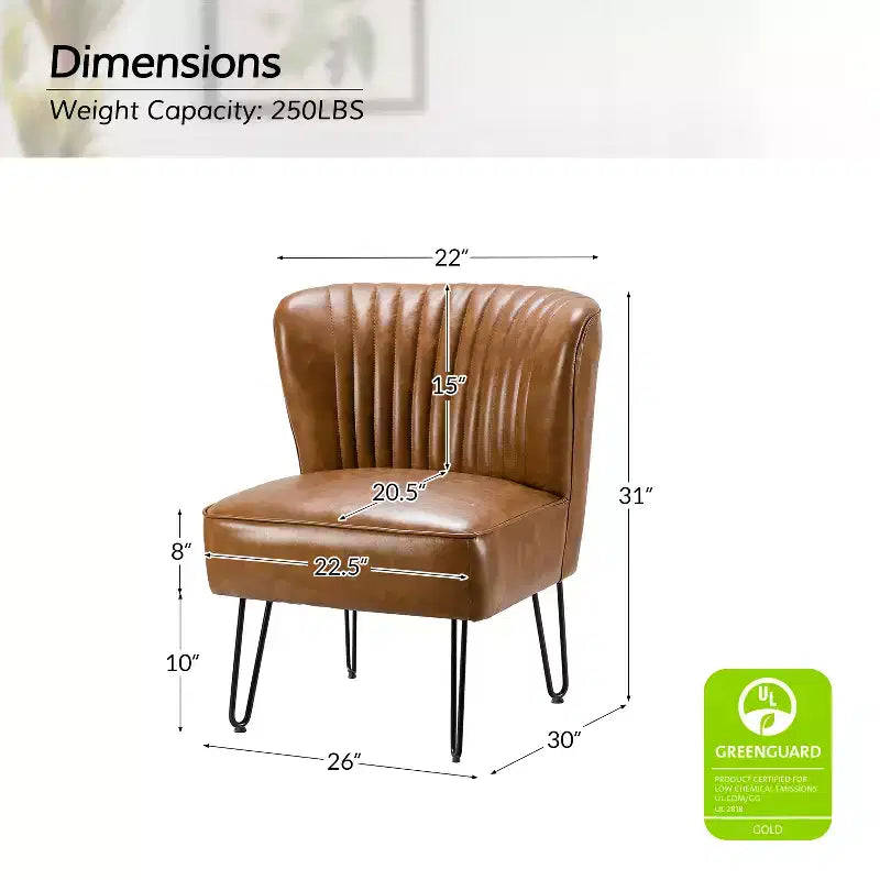 Chaise d'appoint contemporaine en similicuir végane avec dossier capitonné et pieds en métal