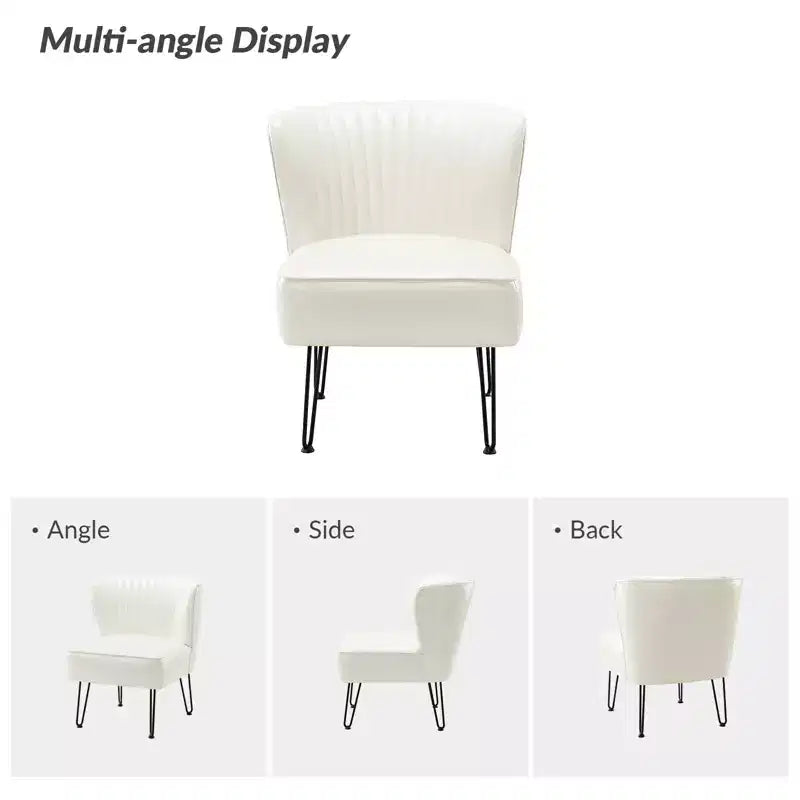 Chaise d'appoint contemporaine en similicuir végane avec dossier capitonné et pieds en métal