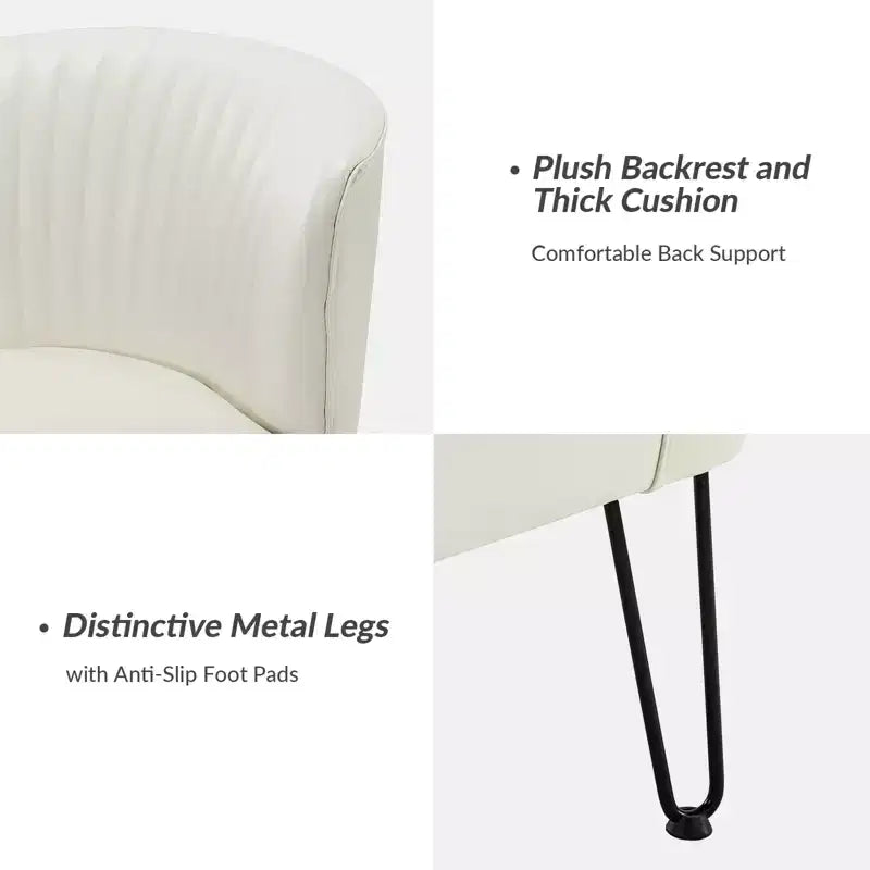 Chaise d'appoint contemporaine en similicuir végane avec dossier capitonné et pieds en métal