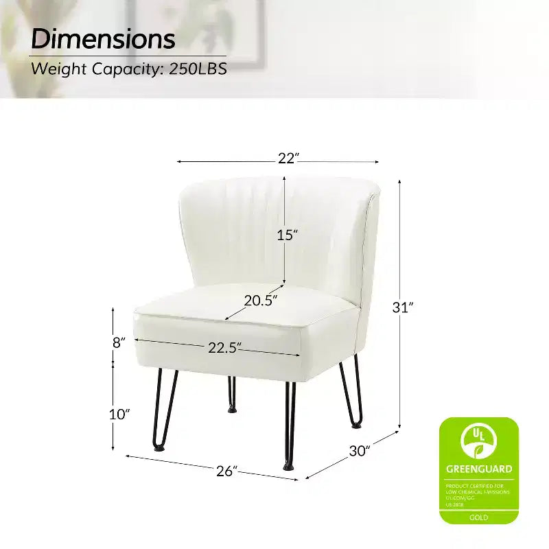 Chaise d'appoint contemporaine en similicuir végane avec dossier capitonné et pieds en métal