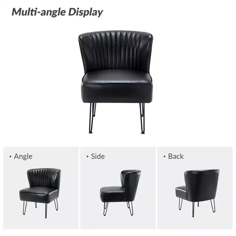 Chaise d'appoint contemporaine en similicuir végane avec dossier capitonné et pieds en métal