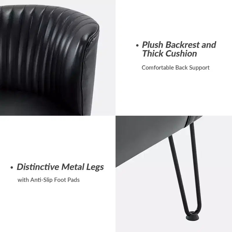 Chaise d'appoint contemporaine en similicuir végane avec dossier capitonné et pieds en métal