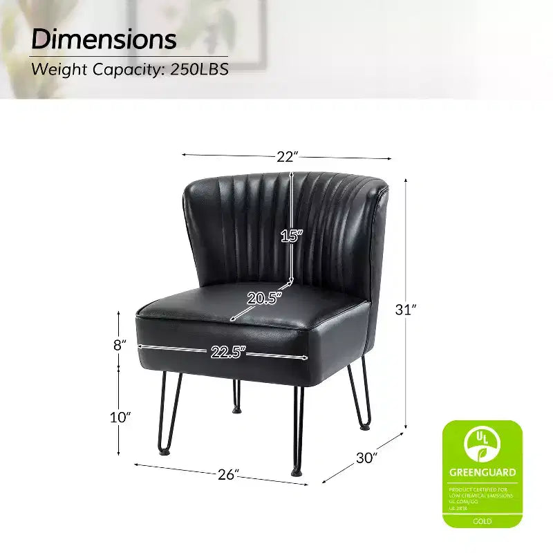 Chaise d'appoint contemporaine en similicuir végane avec dossier capitonné et pieds en métal