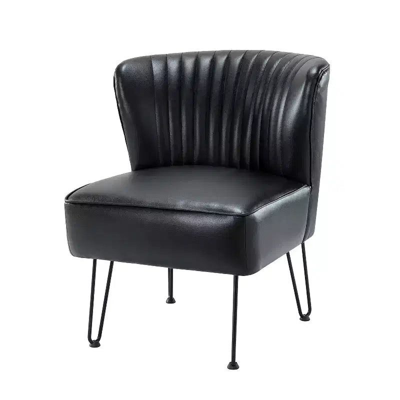 Chaise d'appoint contemporaine en similicuir végane avec dossier capitonné et pieds en métal