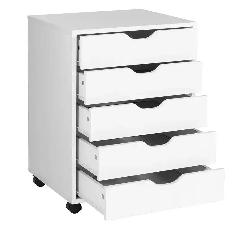 Commode de rangement à 5 tiroirs avec roulettes, couleur blanche