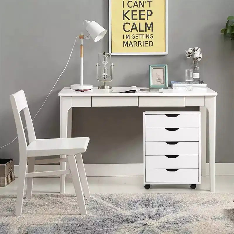 Commode de rangement à 5 tiroirs avec roulettes, couleur blanche
