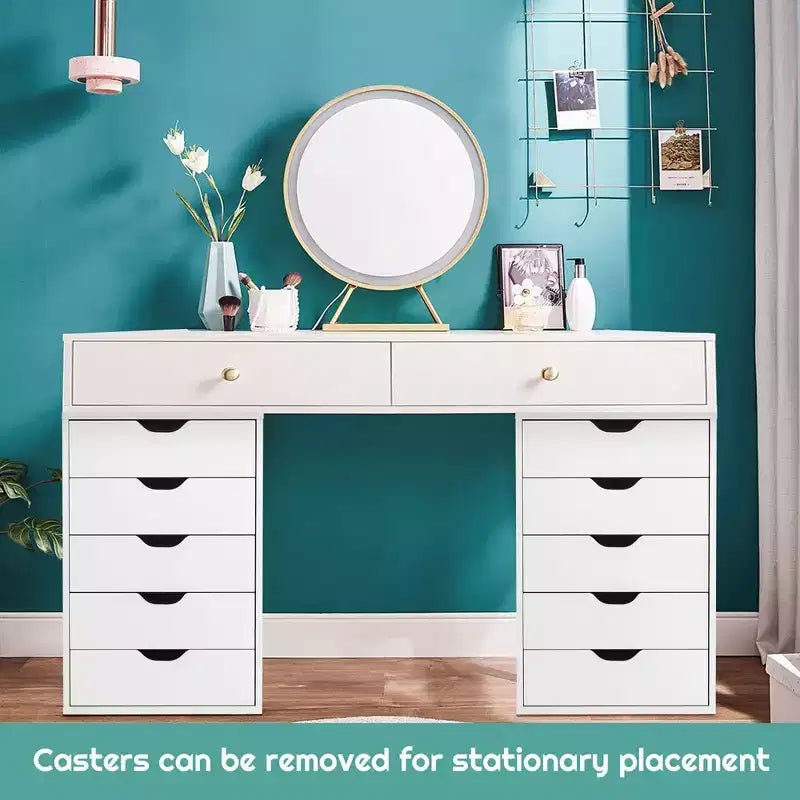 Commode de rangement à 5 tiroirs avec roulettes, couleur blanche