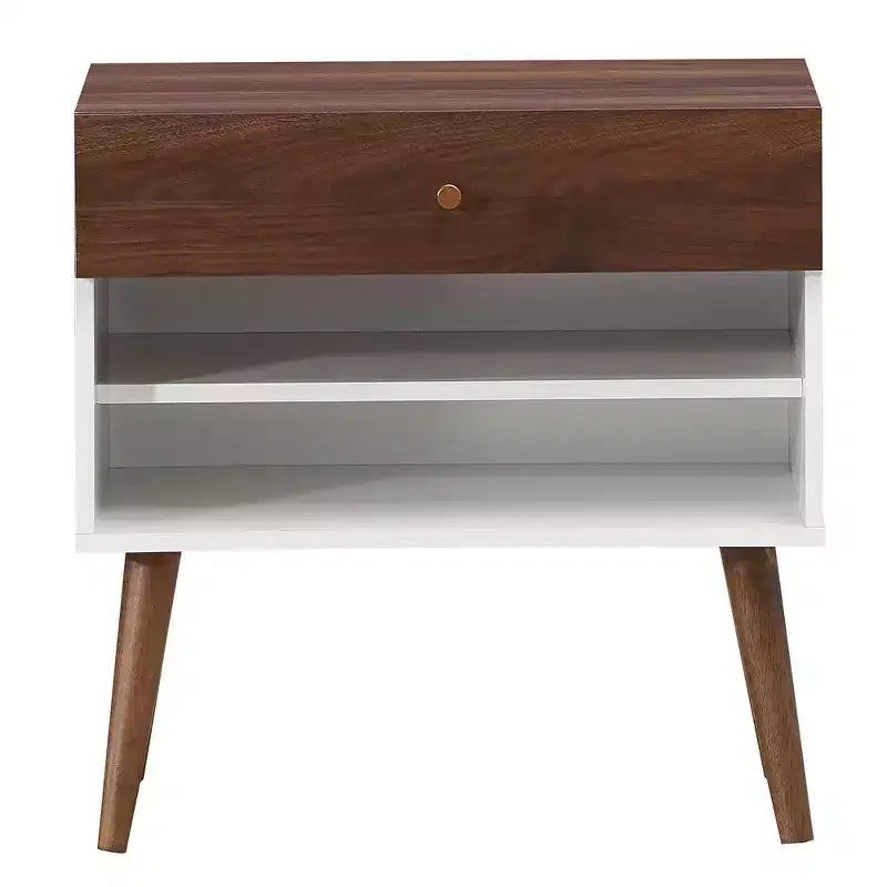 Table de chevet d'appoint avec tiroir et étagère, 2 pièces, pieds en bois d'hévéa style Mid-Century