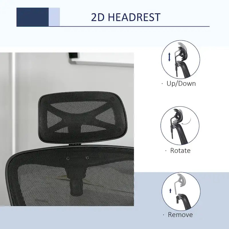 Vinsetto Mesh Home Office Chair High Back Ergonomic Computer Task Chair with Lumbar Back Support, Rotate Headrest, Adjustable