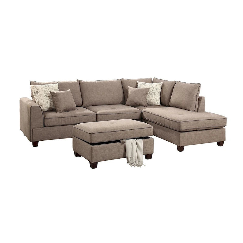 Bobkona Polyfabric Reversible Chaise Sectional with Storage Ottoman set.