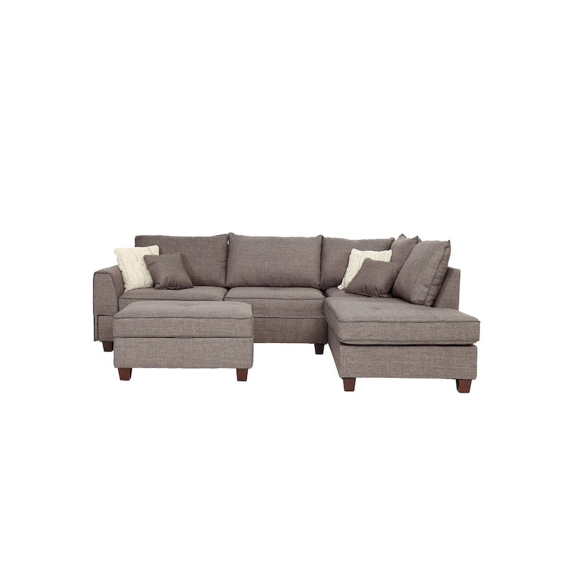 Bobkona Polyfabric Reversible Chaise Sectional with Storage Ottoman set.