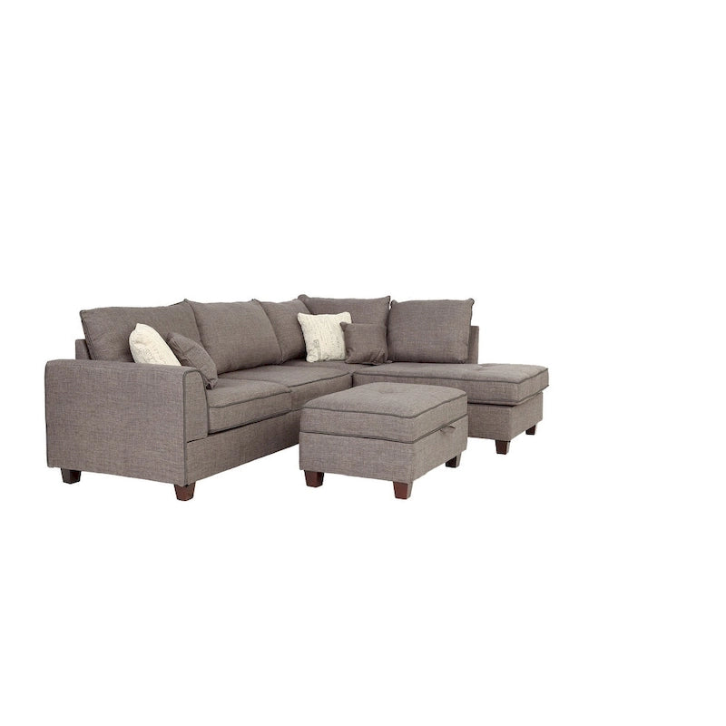 Bobkona Polyfabric Reversible Chaise Sectional with Storage Ottoman set.