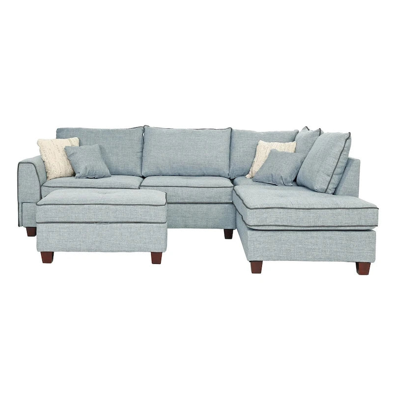 Bobkona Polyfabric Reversible Chaise Sectional with Storage Ottoman set.