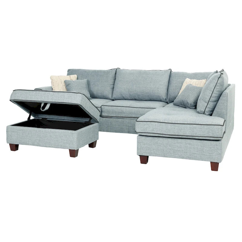 Bobkona Polyfabric Reversible Chaise Sectional with Storage Ottoman set.