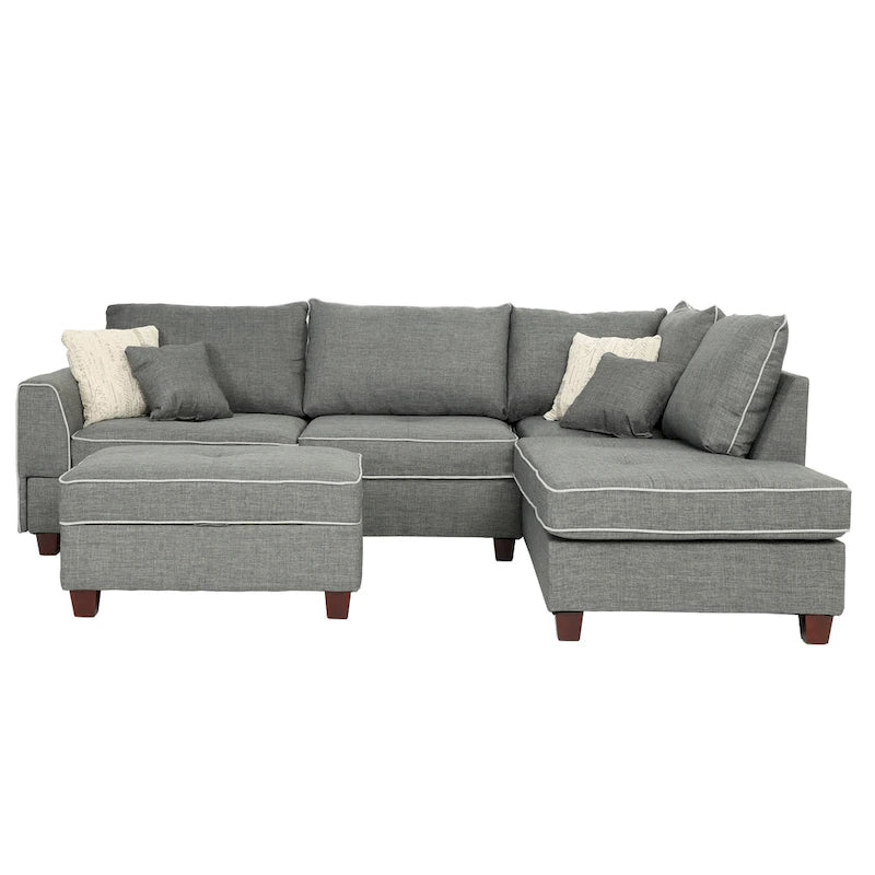 Bobkona Polyfabric Reversible Chaise Sectional with Storage Ottoman set.