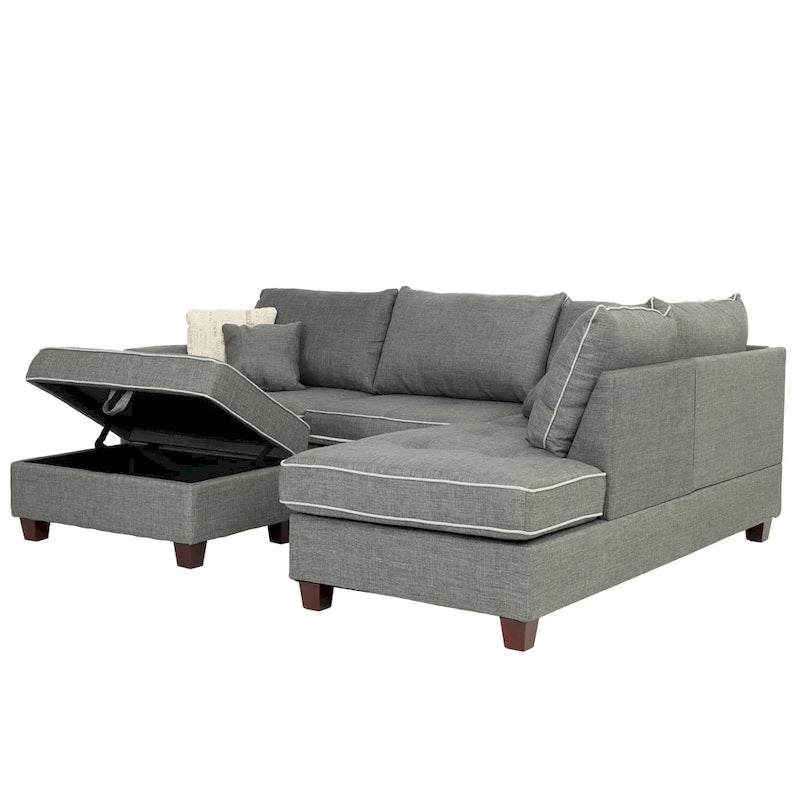 Bobkona Polyfabric Reversible Chaise Sectional with Storage Ottoman set.