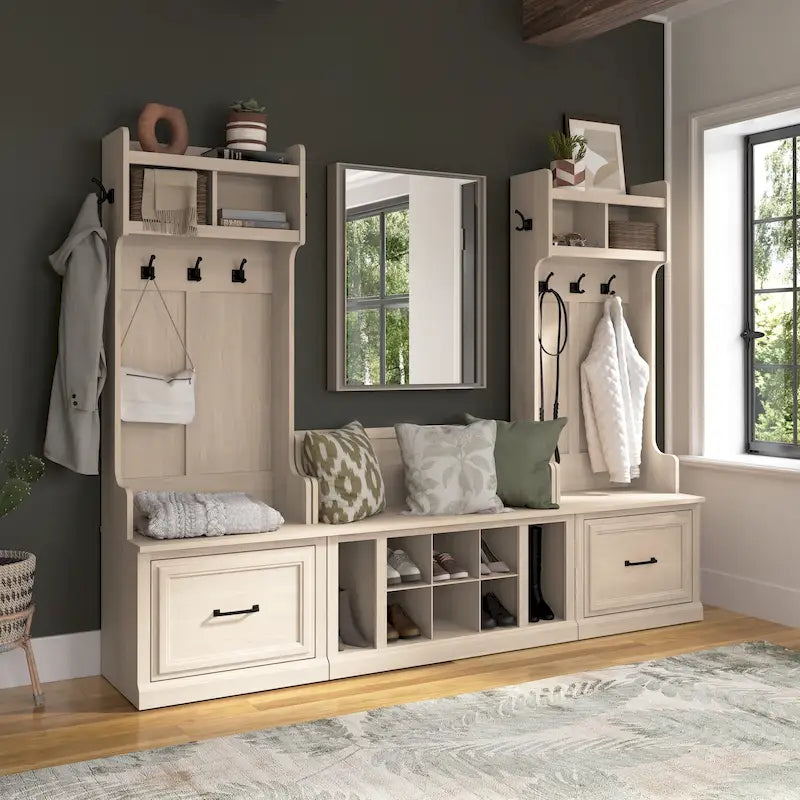 Woodland Hall Trees and Shoe Bench with Drawers by Bush Furniture