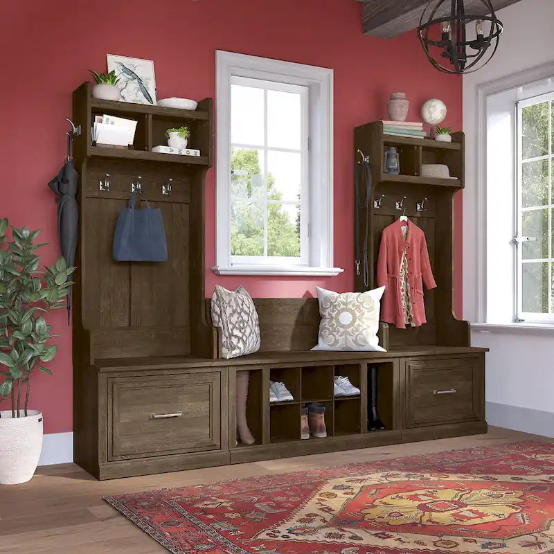 Woodland Hall Trees and Shoe Bench with Drawers by Bush Furniture