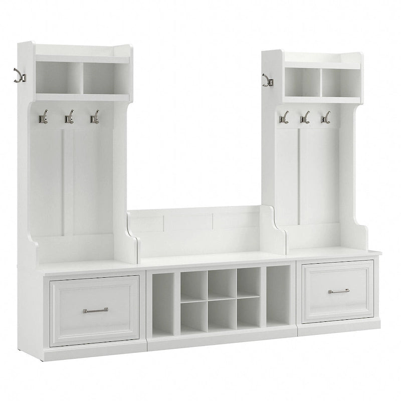 Woodland Hall Trees and Shoe Bench with Drawers by Bush Furniture