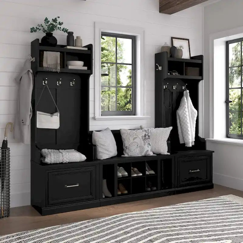 Woodland Hall Trees and Shoe Bench with Drawers by Bush Furniture