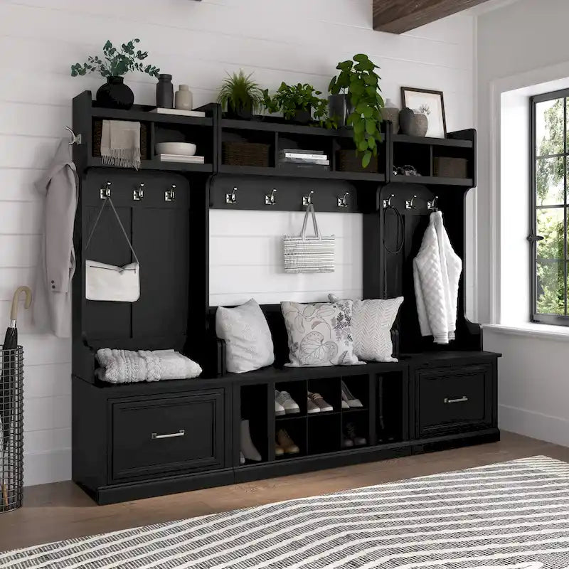 Woodland Hall Trees and Shoe Bench with Drawers by Bush Furniture