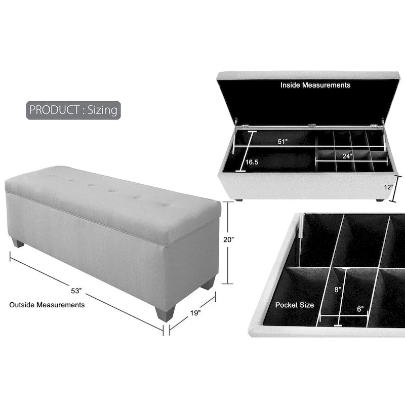 SOLE SECRET DUO 6 Button Nail Linen & Shoe Storage Bench - NOVA