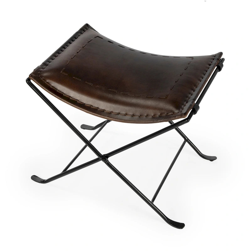 Handmade Butler Melton Leather Stool (India)