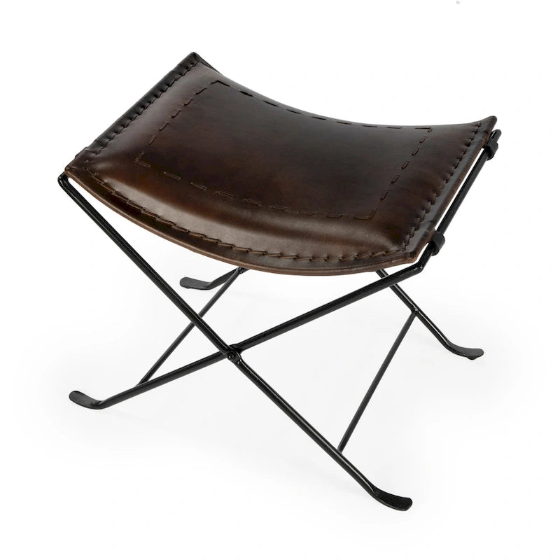 Handmade Butler Melton Leather Stool (India)