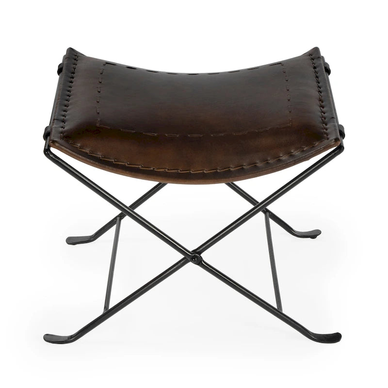 Handmade Butler Melton Leather Stool (India)