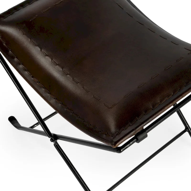 Handmade Butler Melton Leather Stool (India)