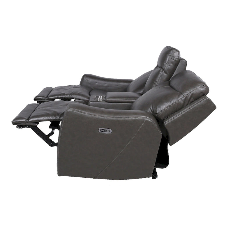 Newport Power Top Grain Leather Reclining Loveseat with Console by Greyson Living