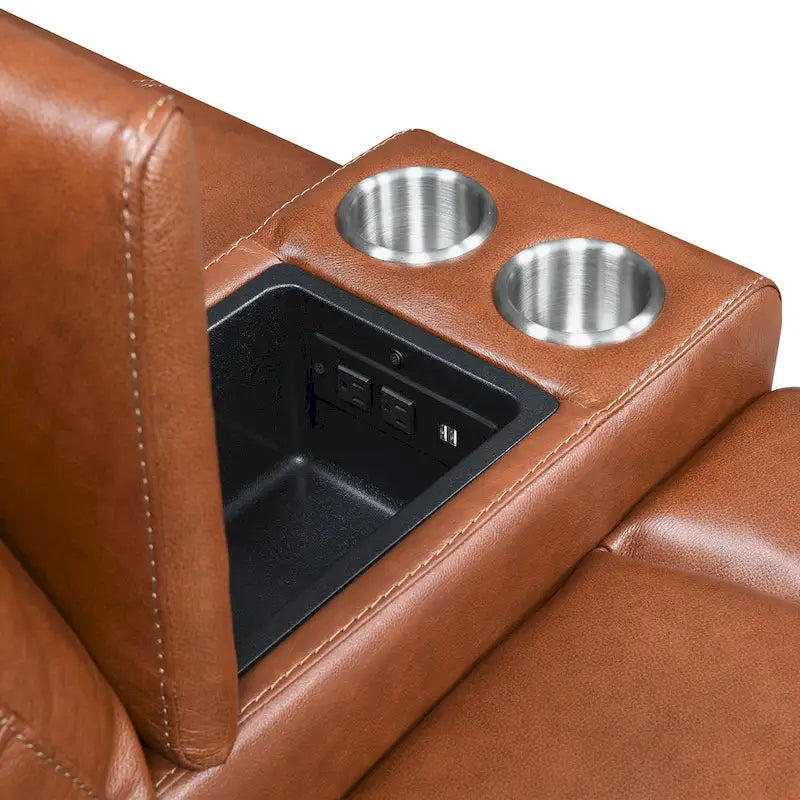 Newport Power Top Grain Leather Reclining Loveseat with Console by Greyson Living