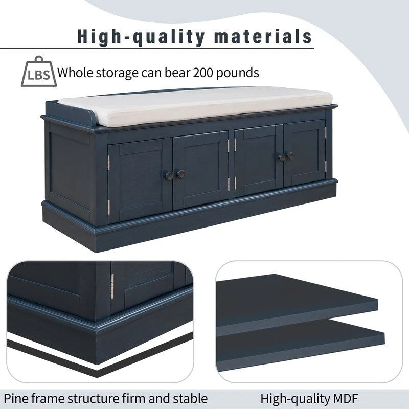Entrance living room storage stool with removable mat and locker, 4 doors and adjustable shelves