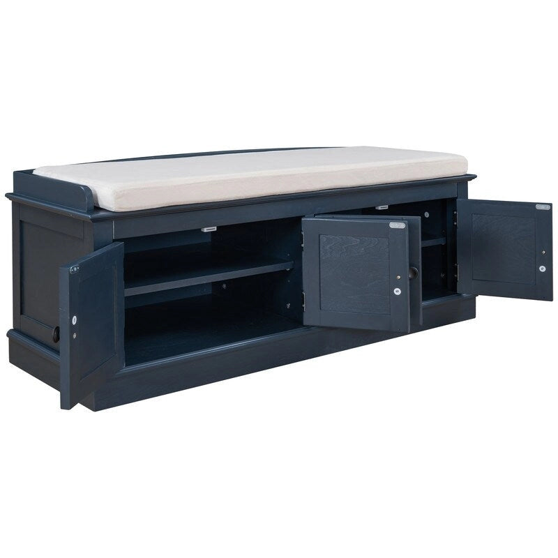 Entrance living room storage stool with removable mat and locker, 4 doors and adjustable shelves