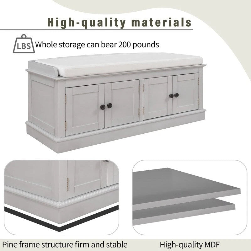 Entrance living room storage stool with removable mat and locker, 4 doors and adjustable shelves