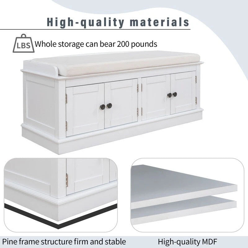 Entrance living room storage stool with removable mat and locker, 4 doors and adjustable shelves