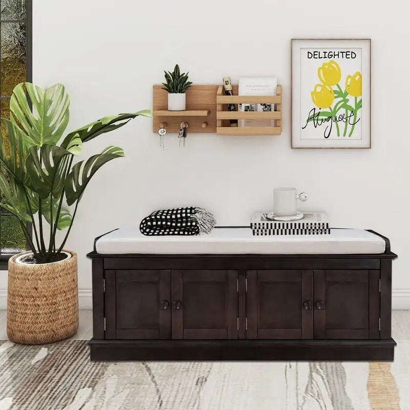 Entrance living room storage stool with removable mat and locker, 4 doors and adjustable shelves