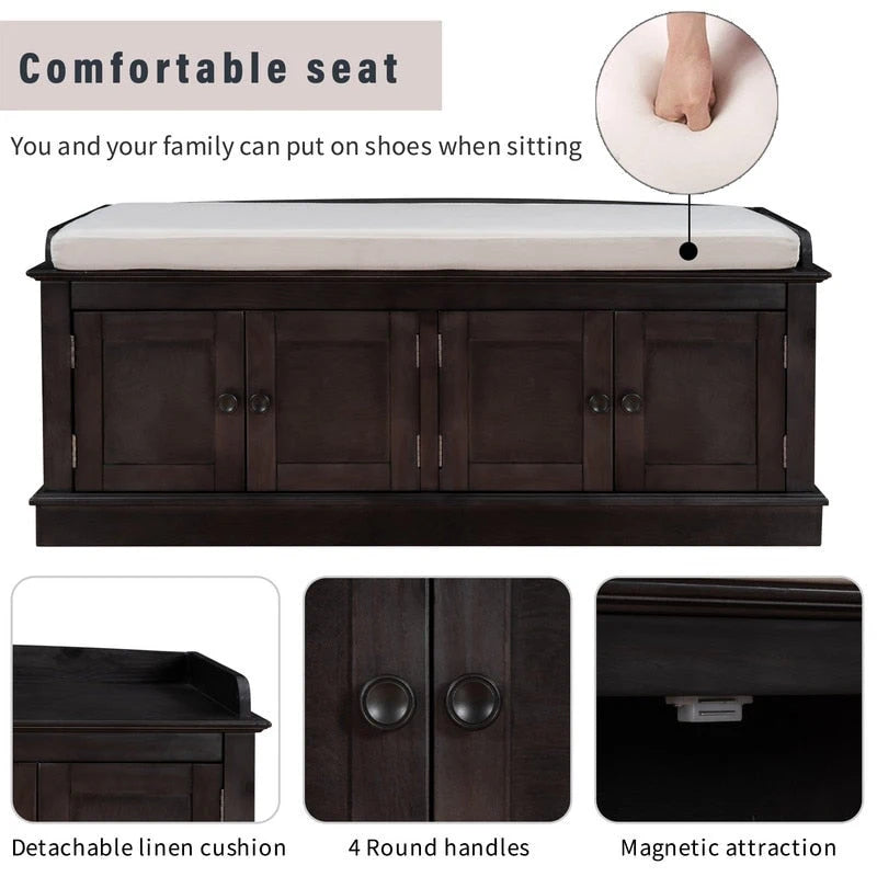 Entrance living room storage stool with removable mat and locker, 4 doors and adjustable shelves