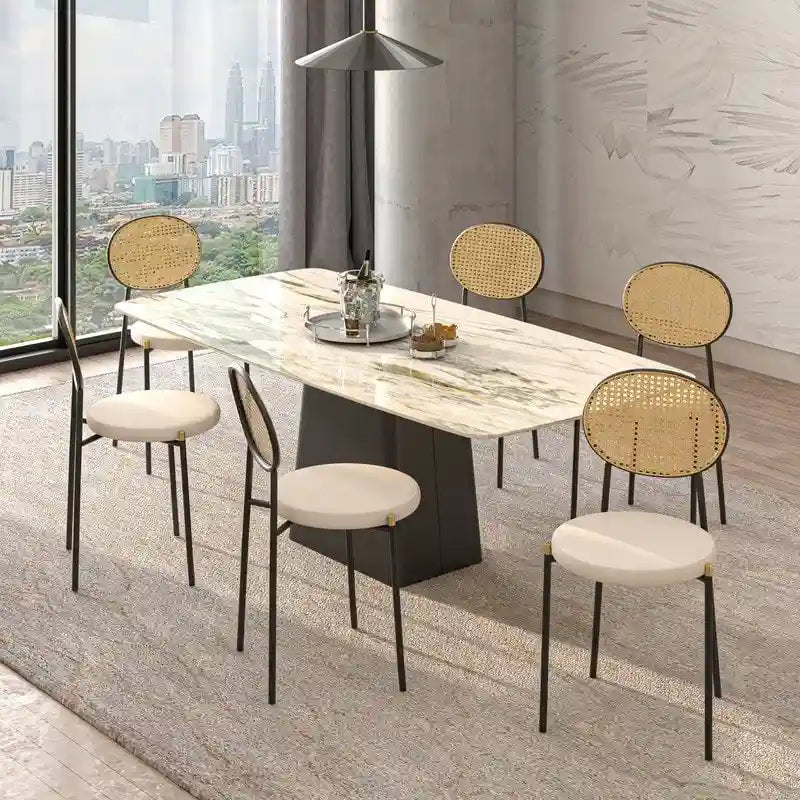 Euston Set of 2 Modern Dining Chair with Wicker Back & Upholstered Velvet Seat for Home Office Living Room & Kitchen