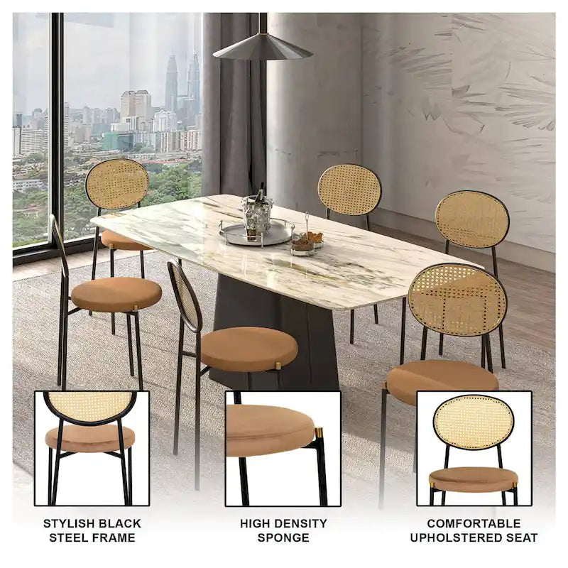 Euston Set of 2 Modern Dining Chair with Wicker Back & Upholstered Velvet Seat for Home Office Living Room & Kitchen