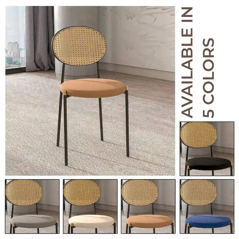 Euston Set of 2 Modern Dining Chair with Wicker Back & Upholstered Velvet Seat for Home Office Living Room & Kitchen