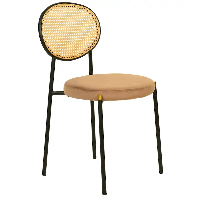 Euston Set of 2 Modern Dining Chair with Wicker Back & Upholstered Velvet Seat for Home Office Living Room & Kitchen