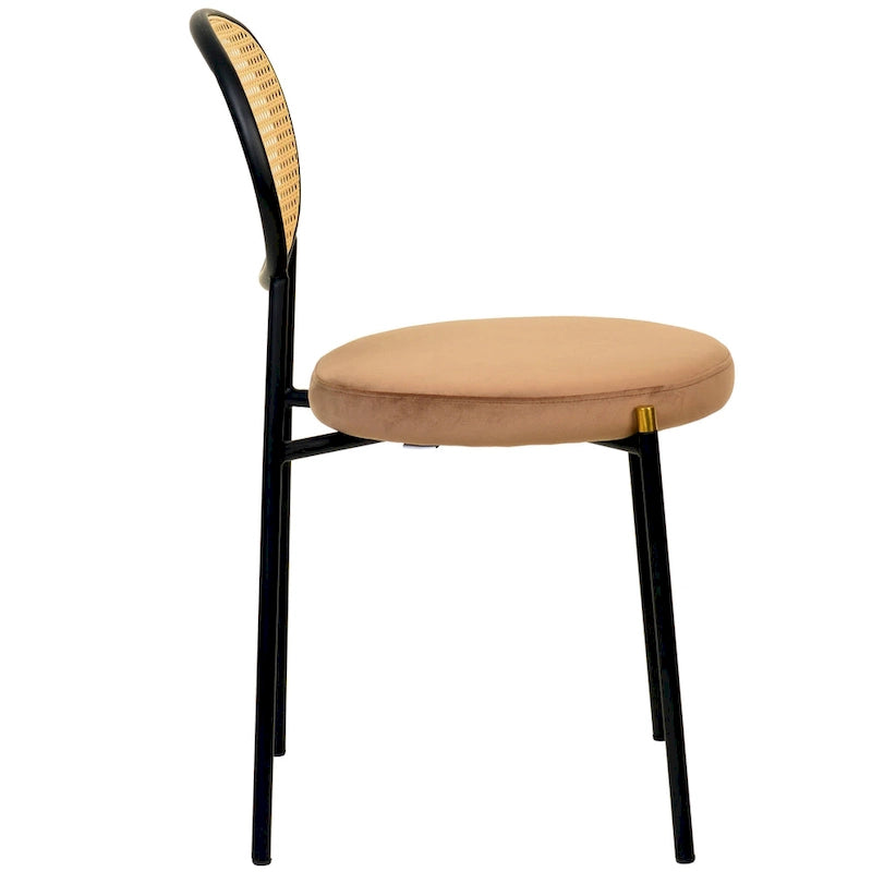 Euston Set of 2 Modern Dining Chair with Wicker Back & Upholstered Velvet Seat for Home Office Living Room & Kitchen