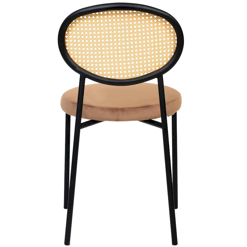 Euston Set of 2 Modern Dining Chair with Wicker Back & Upholstered Velvet Seat for Home Office Living Room & Kitchen