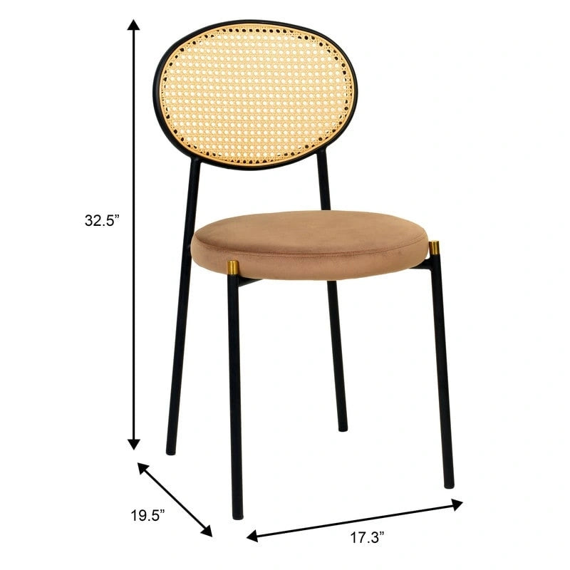Euston Set of 2 Modern Dining Chair with Wicker Back & Upholstered Velvet Seat for Home Office Living Room & Kitchen