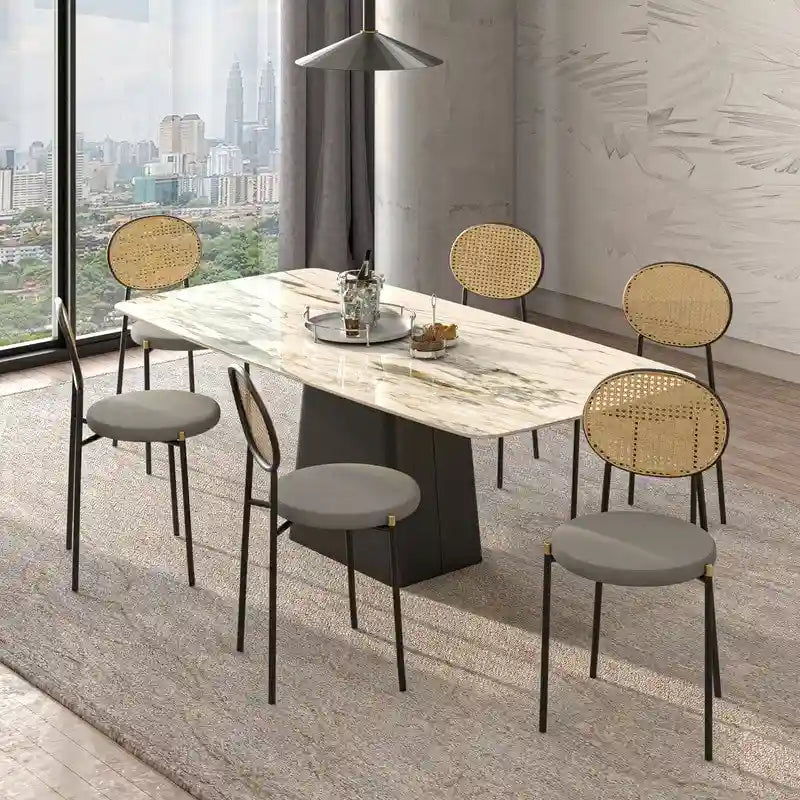 Euston Set of 2 Modern Dining Chair with Wicker Back & Upholstered Velvet Seat for Home Office Living Room & Kitchen