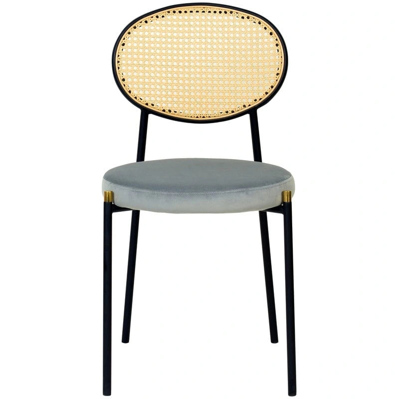 Euston Set of 2 Modern Dining Chair with Wicker Back & Upholstered Velvet Seat for Home Office Living Room & Kitchen